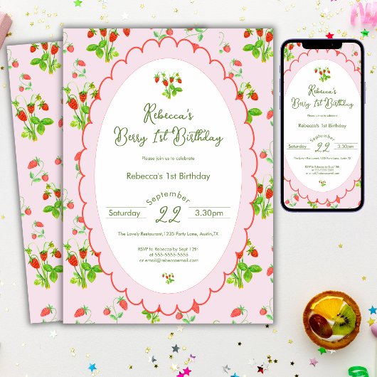 Invitation Berry First 1er Anniversaire Fraise & Rose