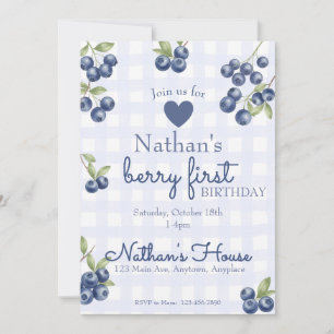 Invitation Berry First 1er Anniversaire Gingham Myrtille