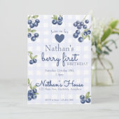 Invitation Berry First 1er Anniversaire Gingham Myrtille (Debout devant)