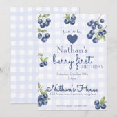 Invitation Berry First 1er Anniversaire Gingham Myrtille (Devant / Derrière)