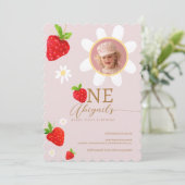 Invitation Berry First 1st Strawberry Birthday Photo (Debout devant)