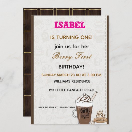 Invitation Berry First anniversaire (Devant / Derrière)