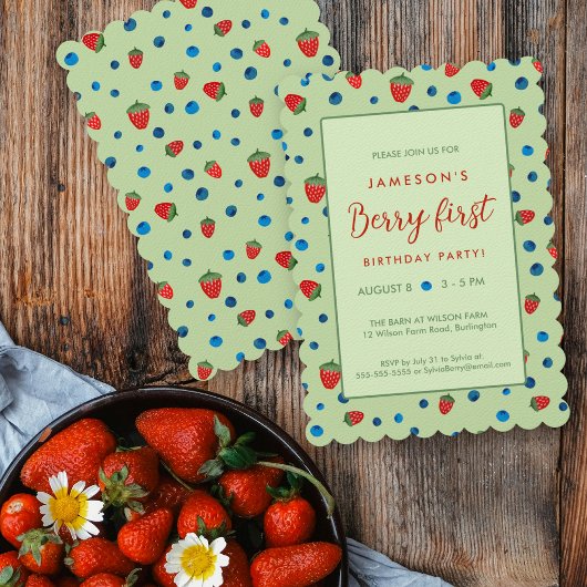 Invitation Berry First Birday Blueberries and Strawberries
