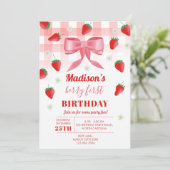Invitation Berry First Birday Strawberry First Photo Bow (Debout devant)