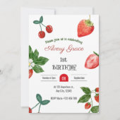 Invitation Berry First Birth Cute Berries & Strawberries (Devant)