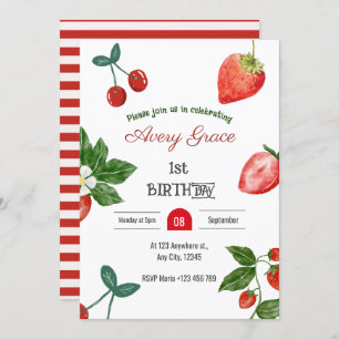 Invitation Berry First Birth Cute Berries & Strawberries