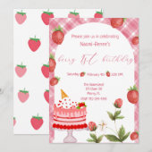 Invitation Berry First Birthday (Devant / Derrière)