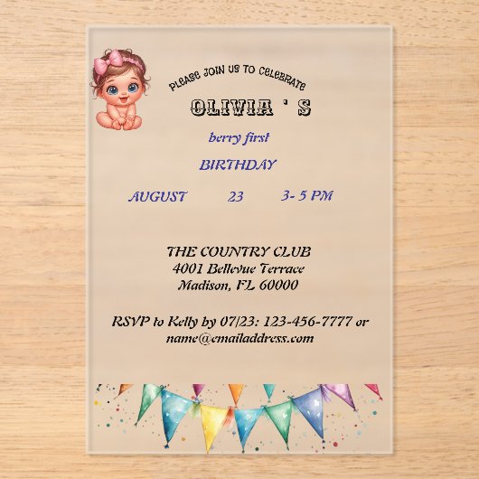 Invitation Berry First Birthday (Recto)