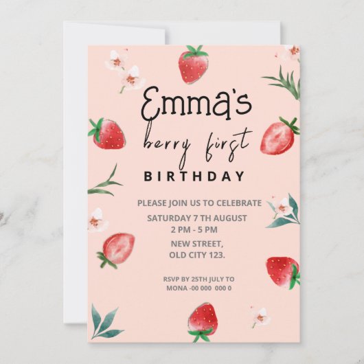 Invitation Berry First Birthday (Devant)
