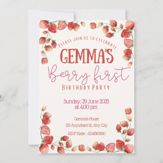 Invitation Berry First Birthday (Devant)