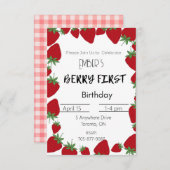 Invitation Berry First Birthday (Devant / Derrière)