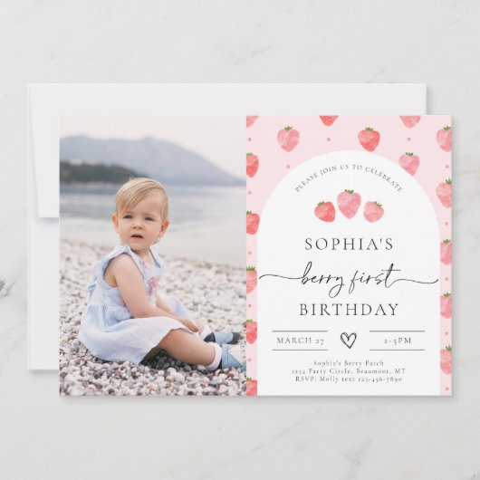 Invitation Berry First Birthday | fraise (Devant)