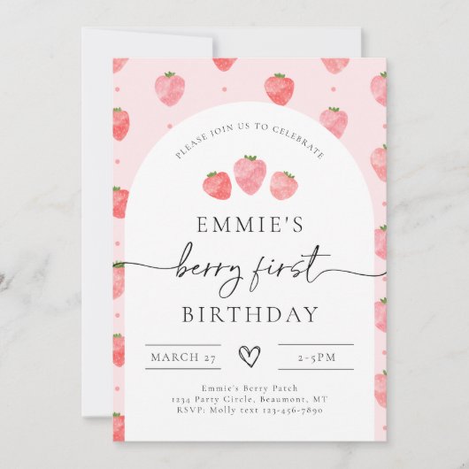 Invitation Berry First Birthday | fraise (Devant)