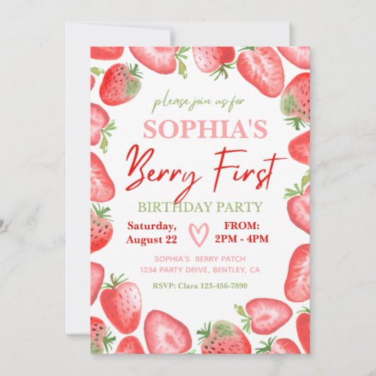 Invitation Berry First Birthday | fraise (Devant)