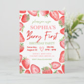 Invitation Berry First Birthday | fraise (Debout devant)