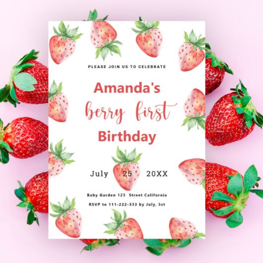 Invitation Berry First Birthday | fraise