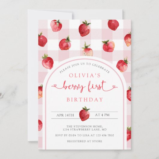 Invitation Berry First Birthday | Fraises (Devant)