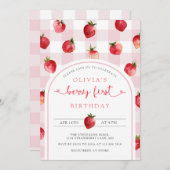 Invitation Berry First Birthday | Fraises (Devant / Derrière)