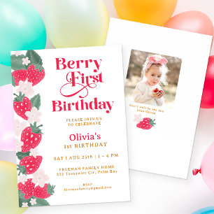 Invitation Berry First Birthday Girl Strawberry Party