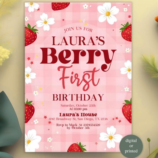Invitation Berry First Birthday Invitation, 1er Birt Editable