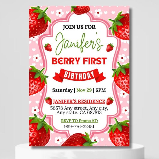 Invitation Berry First Birthday Invitation, 1er Birt Editable