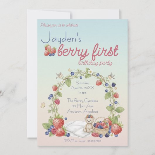 Invitation Berry First Birthday Party (Devant)
