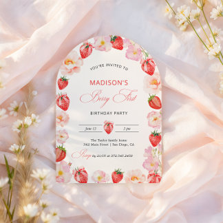 Invitation Berry First Birthday Strawberry Bow 1st Birthday