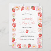 Invitation Berry First Birthday Strawberry Bow 1st Birthday (Devant)