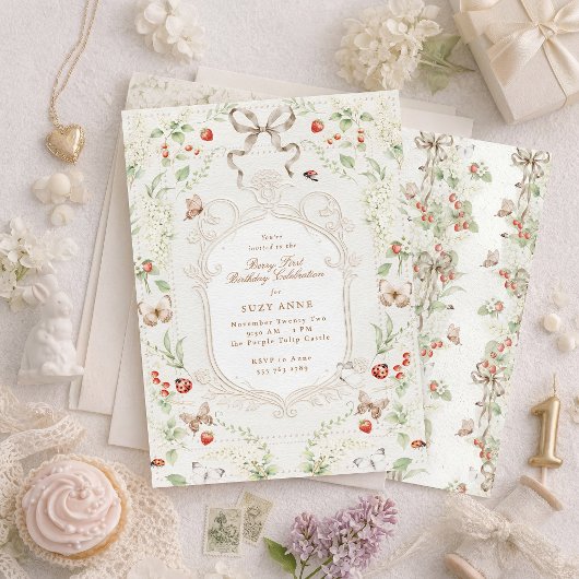 Invitation Berry First Birthday Vintage Floral