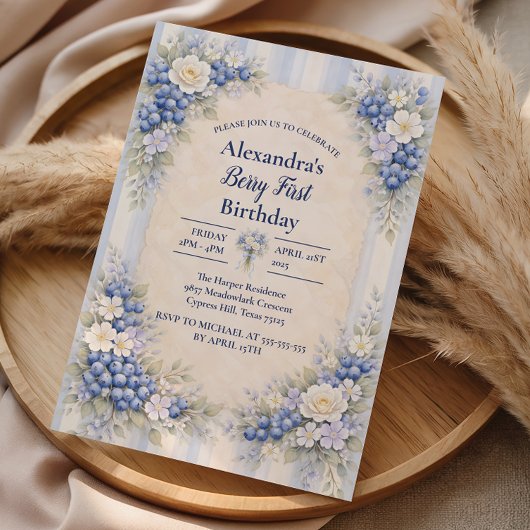 Invitation Berry First Blue Garden Party 1st Birthday