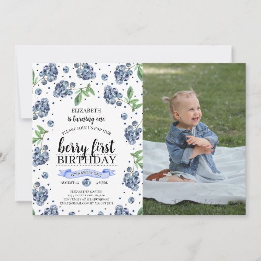 Invitation Berry First Blueberry Photo (Devant)