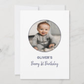 Invitation Berry First Boys Photo Blue 1er Birthday (Dos)
