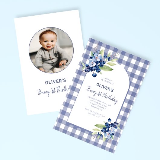 Invitation Berry First Boys Photo Blue 1er Birthday