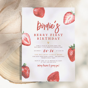 Invitation Berry First   Cute Fille aux fraises 1er anniversa