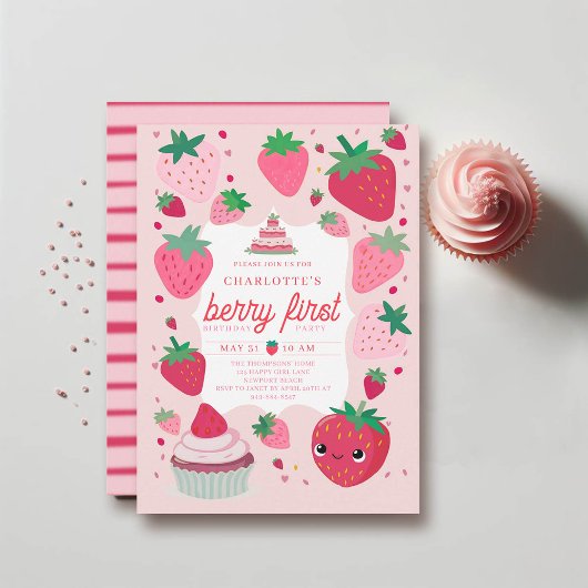 Invitation Berry First Cute fraise Frame Rouge 1er Anniversai