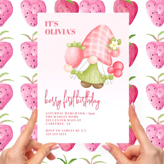 Invitation Berry First Cute Gnome 1er Anniversaire