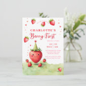 Invitation Berry First Cute Patch de Fraises 1er Anniversaire (Debout devant)