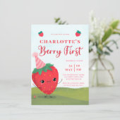Invitation Berry First Cute Strawberry Caractère 1er Annivers (Debout devant)