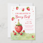 Invitation Berry First Cute Strawberry Patch 1st Birthday (Devant)