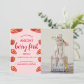 Invitation Berry First | Fraise 1er Anniversaire photo rose (Debout devant)