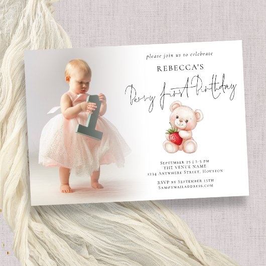 Invitation Berry First Photo Overlay 1er Anniversaire
