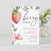 Invitation Berry First Pink Floral 1er Anniversaire Invitatio (Debout devant)
