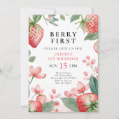 Invitation Berry First Pink Floral 1er Anniversaire Invitatio (Devant)