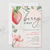 Invitation Berry First Pink Floral 1er Anniversaire Invitatio (Devant)