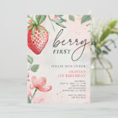 Invitation Berry First Pink Floral 1er Anniversaire Invitatio (Debout devant)