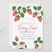Invitation Berry First Pink Fraise Floral 1er Anniversaire (Devant)