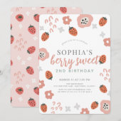Invitation Berry First Pink Strawberry Girl Anniversaire (Devant / Derrière)