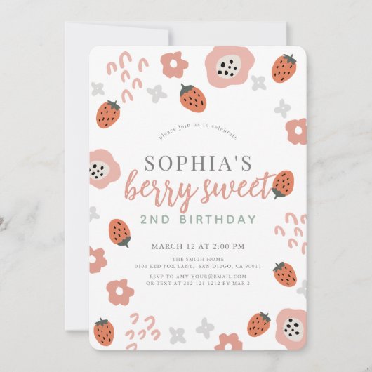 Invitation Berry First Pink Strawberry Girl Anniversaire (Devant)