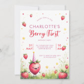 Invitation Berry First Pink Strawberry Patch 1st Birthday (Devant)