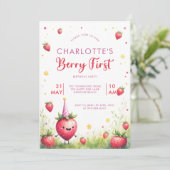 Invitation Berry First Pink Strawberry Patch 1st Birthday (Debout devant)